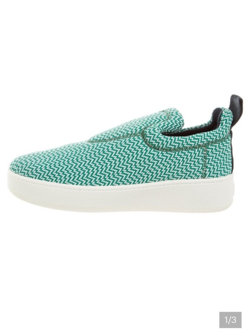 Celine Jacquard Cloth Knit Slip on Platform Sneakers Green White
